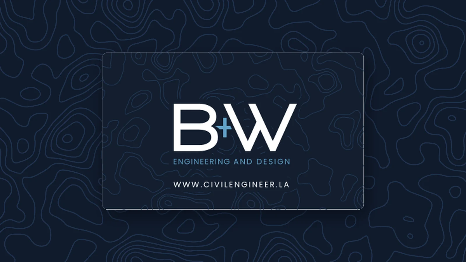 B+W Engineering business card on the topographic contour pattern developed for their brand identity